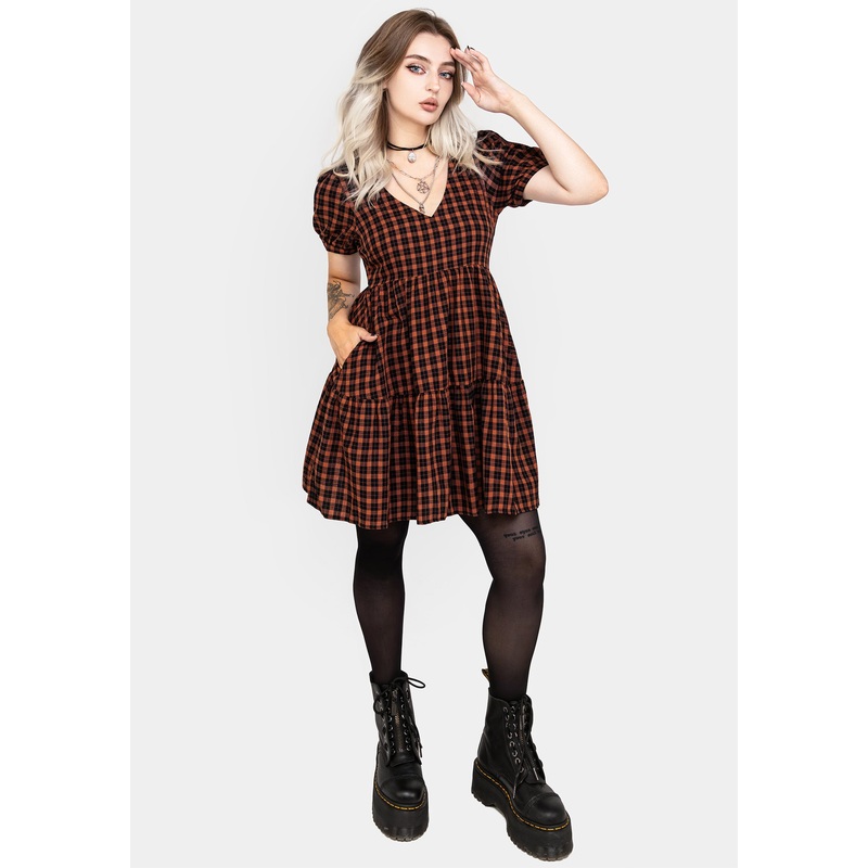 Terra Check Mini Smock Dress – Orange