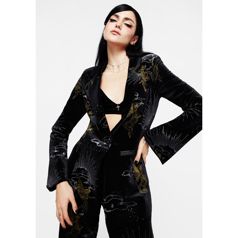 Adelina Foil Print Velour Blazer
