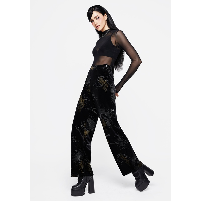 Adelina Foil Print Velour Wide Leg Trousers