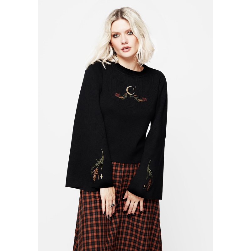 Autumnus Flare Sleeve Embroidered Knit Jumper
