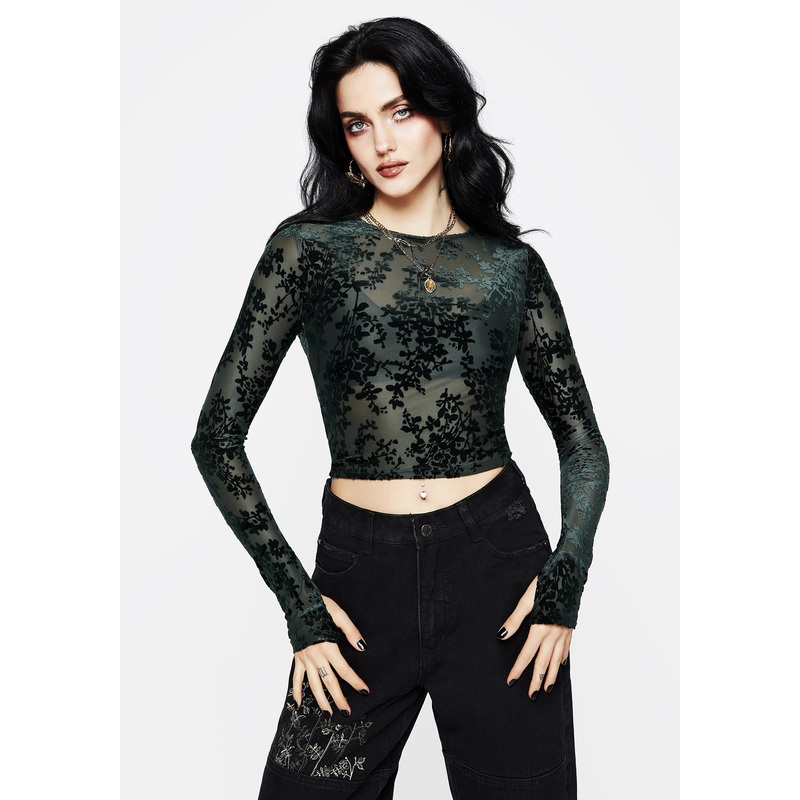Avalon Floral Flocked Velour Boat Neck Top