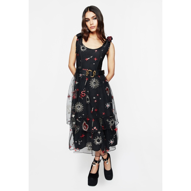Bloodlust Embroidered Corset Midi Dress