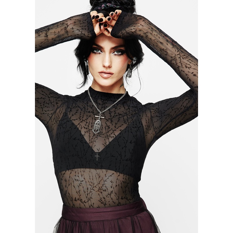 Bouquet Floral Flocked Velour Mesh Top