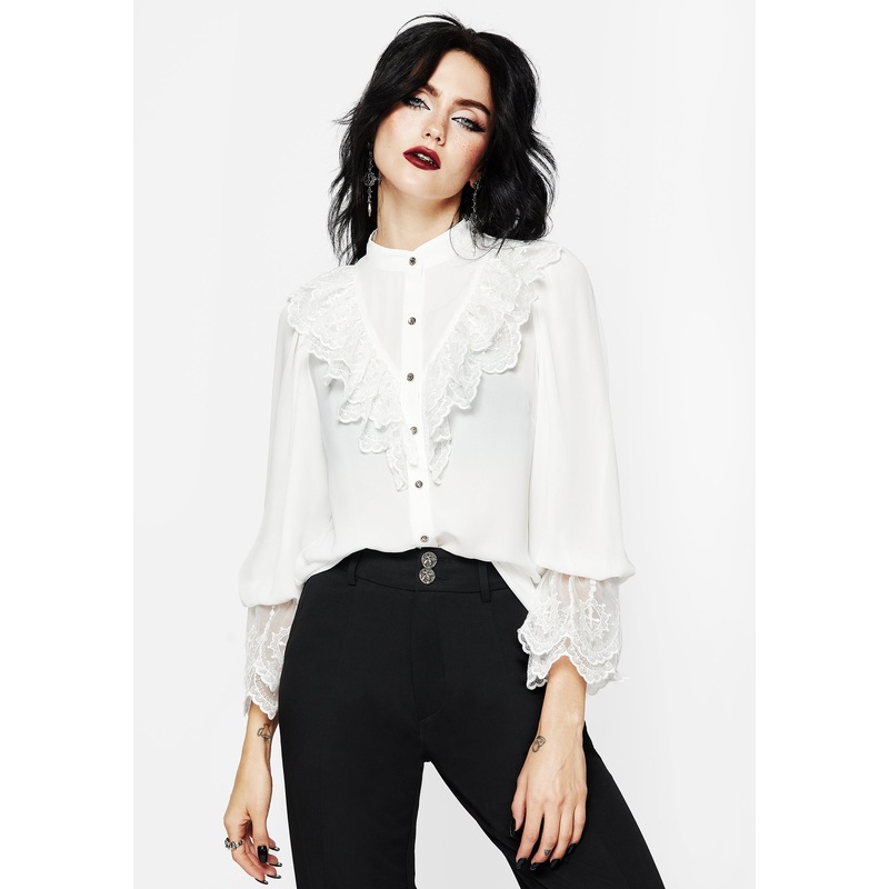 Constance Lace Frill Button Up Blouse Top