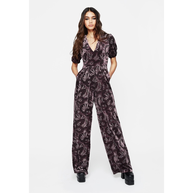 Deception Snake Foil Print Velour Jumpsuit
