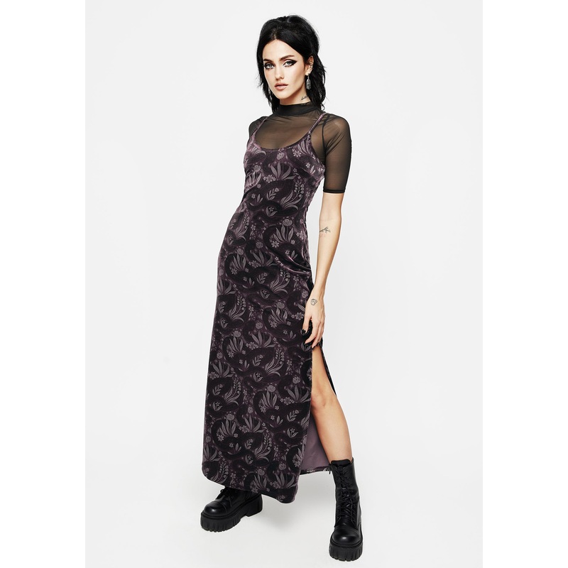Deception Snake Foil Print Velour Maxi Slip Gown