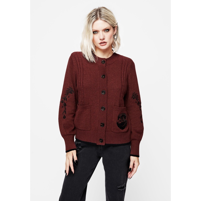 Foxfire Embroidered Cable Knit Cardigan