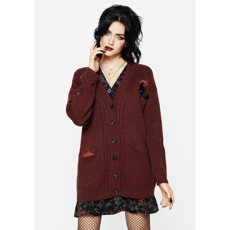 Foxfire Embroidered Cable Knit Longline Cardigan