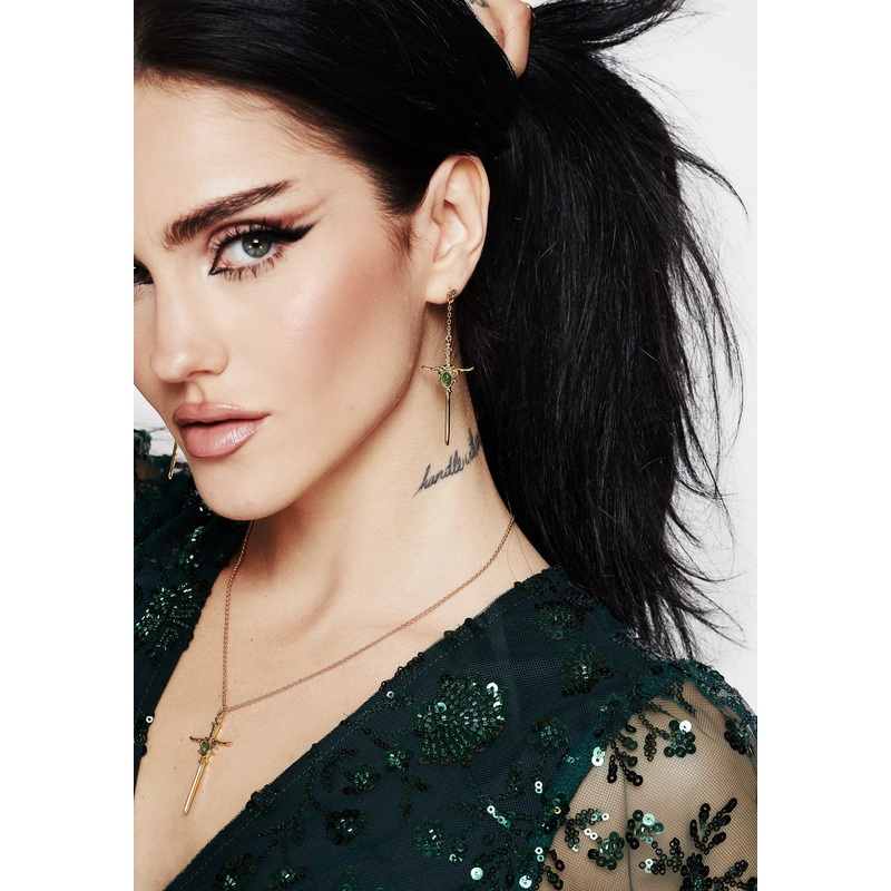 Galatine Green Stone Sword Earrings – Gold