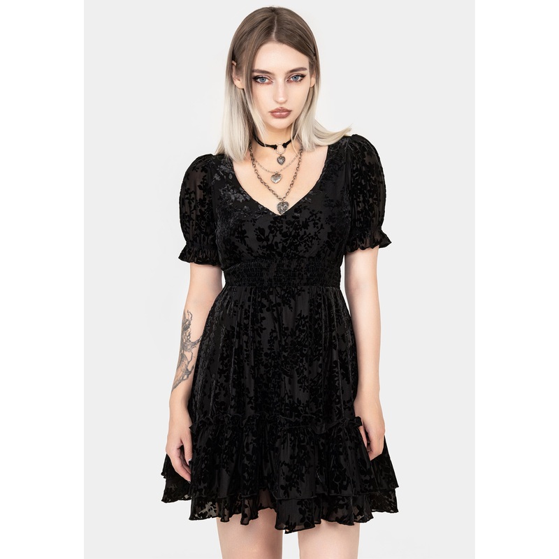 Lilias Devor Velour Mesh Tiered Mini Dress