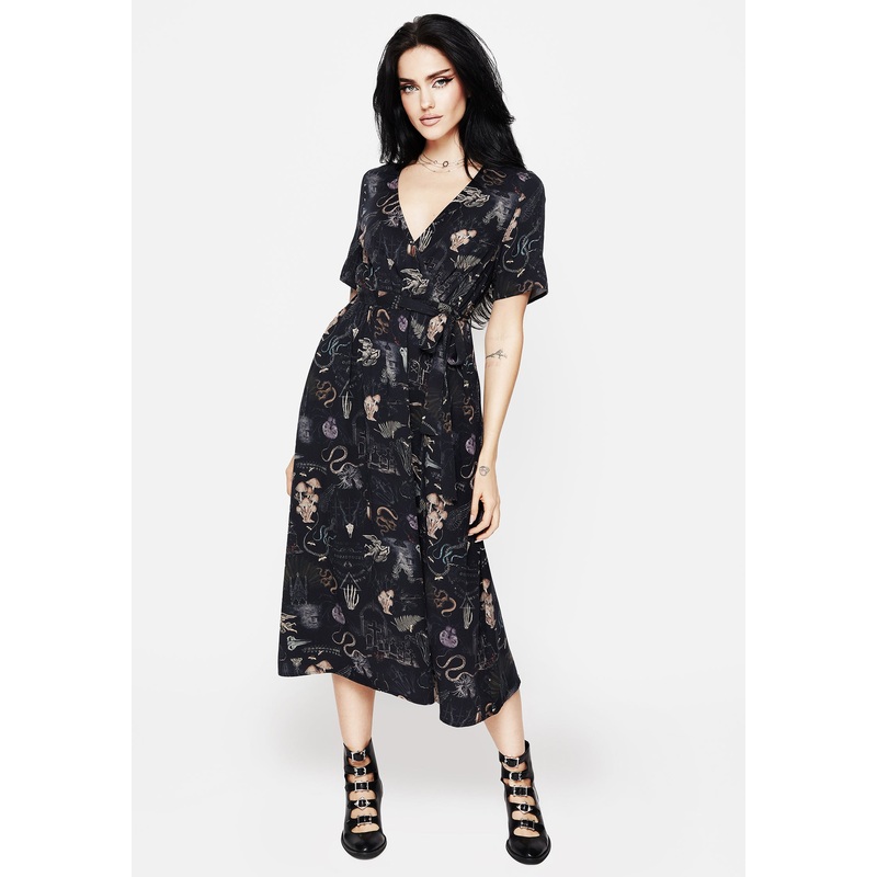 Maudeline Victoriana Print Eco-Viscose Midi Wrap Dress