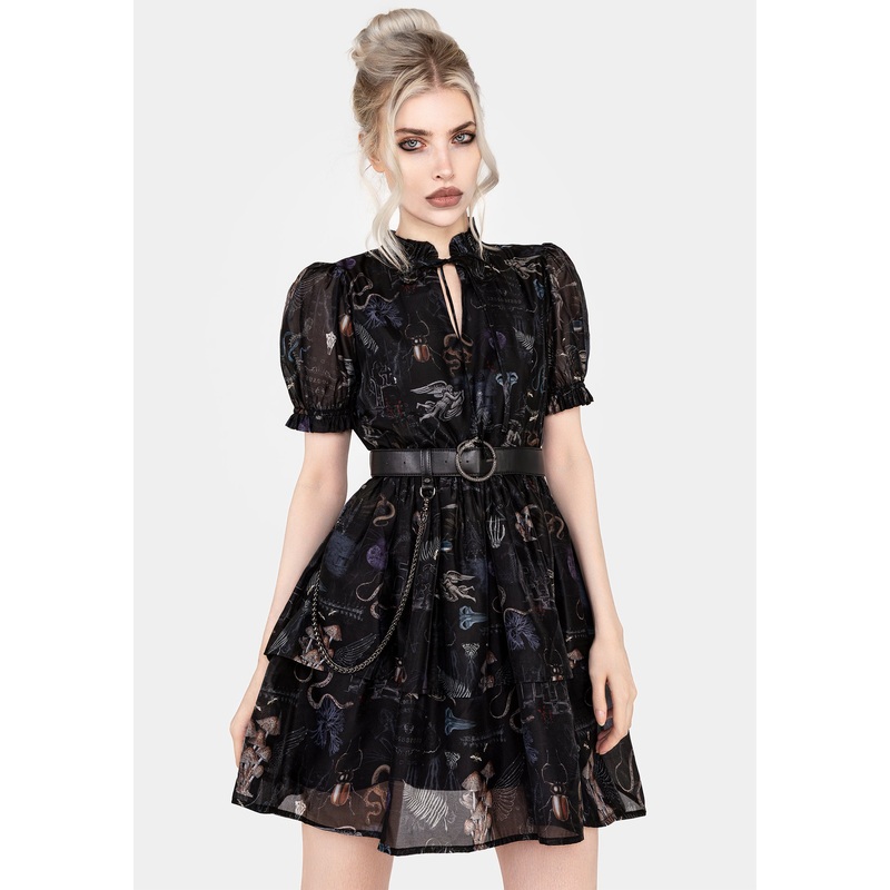 Maudeline Victoriana Print Layered Organza Mini Dress