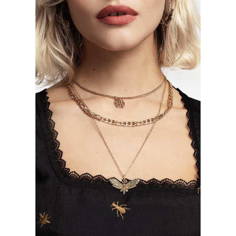 Mortmoth Layered Choker Necklace – Gold