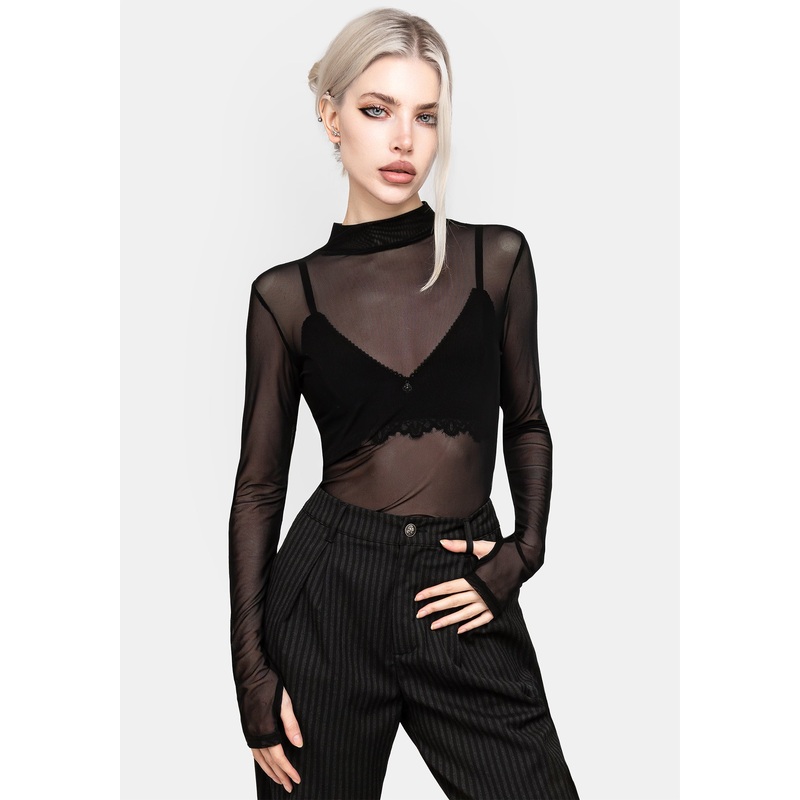 Necrosis High Neck Long Sleeve Mesh Top
