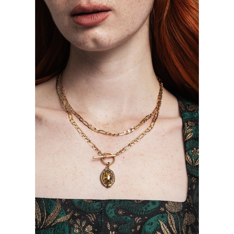 Ouroboros Green Moss Stone Multi Chain Necklace – Gold