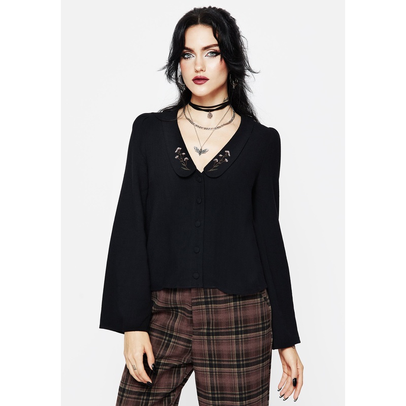Penstemon Floral Embroidered Collar Top
