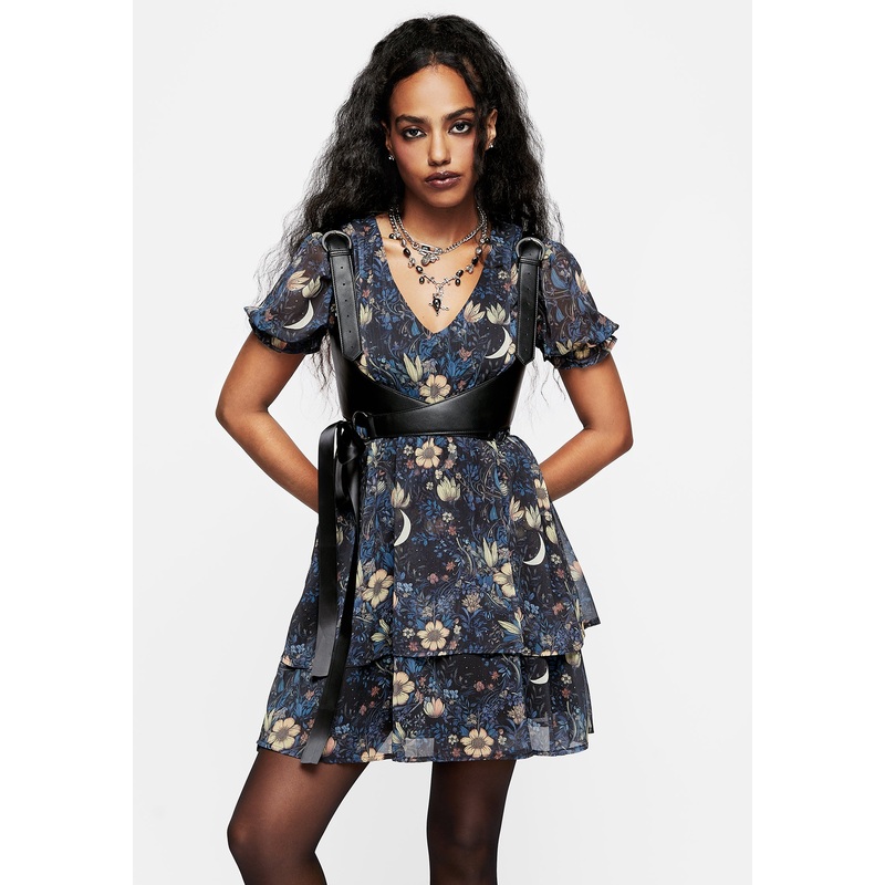 Primrose Floral Chiffon Puff Sleeve Layered Mini Dress