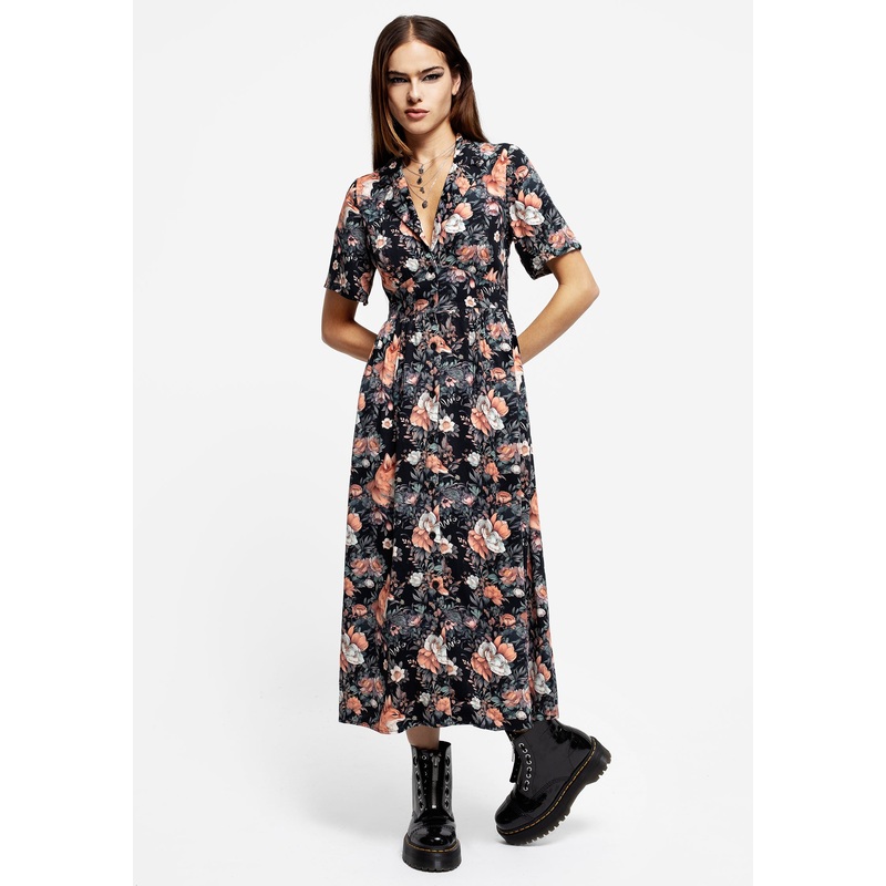 Reynard Fox Floral Print Midi Shirt Dress
