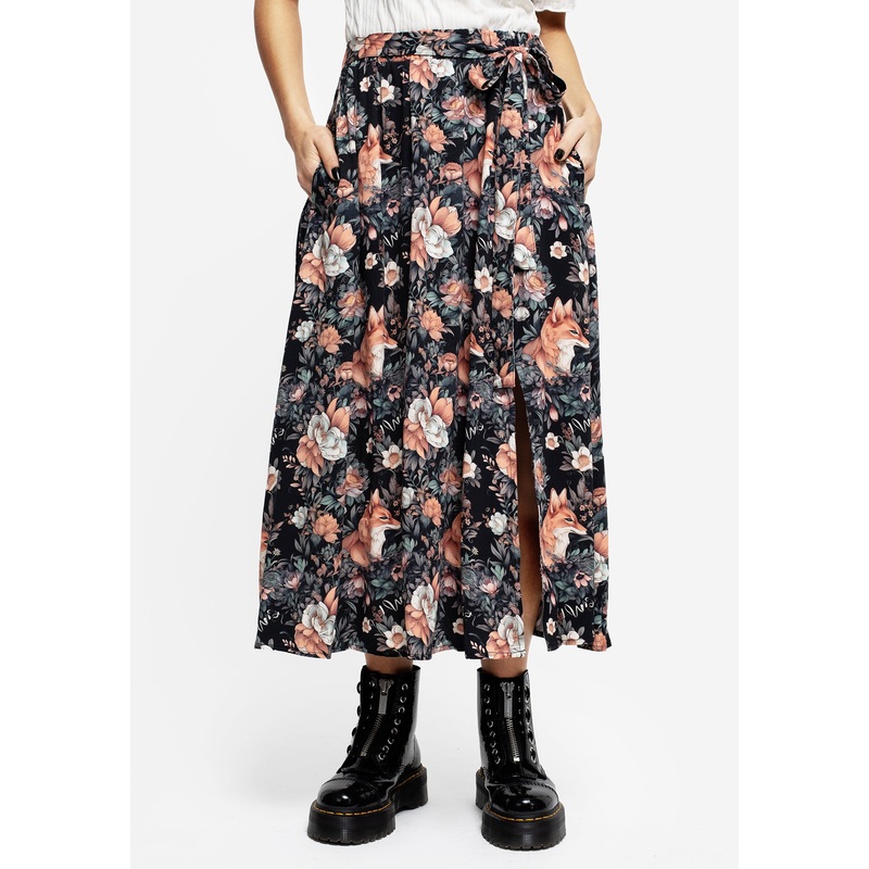 Reynard Fox Floral Print Midi Skirt