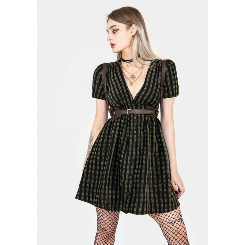 Rydal Check Button Up Mini Dress – Green