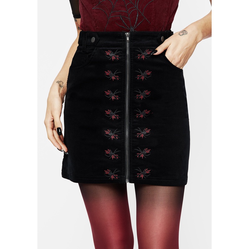 Spiderbite Embroidered Cord Mini Skirt