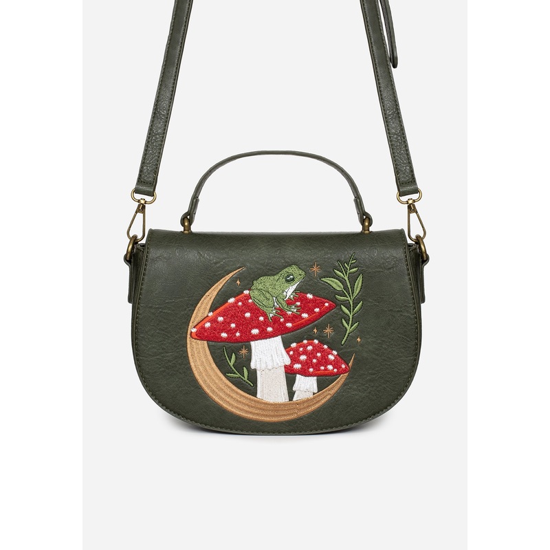Swamplife Frog Embroidered Crossbody Saddle Bag