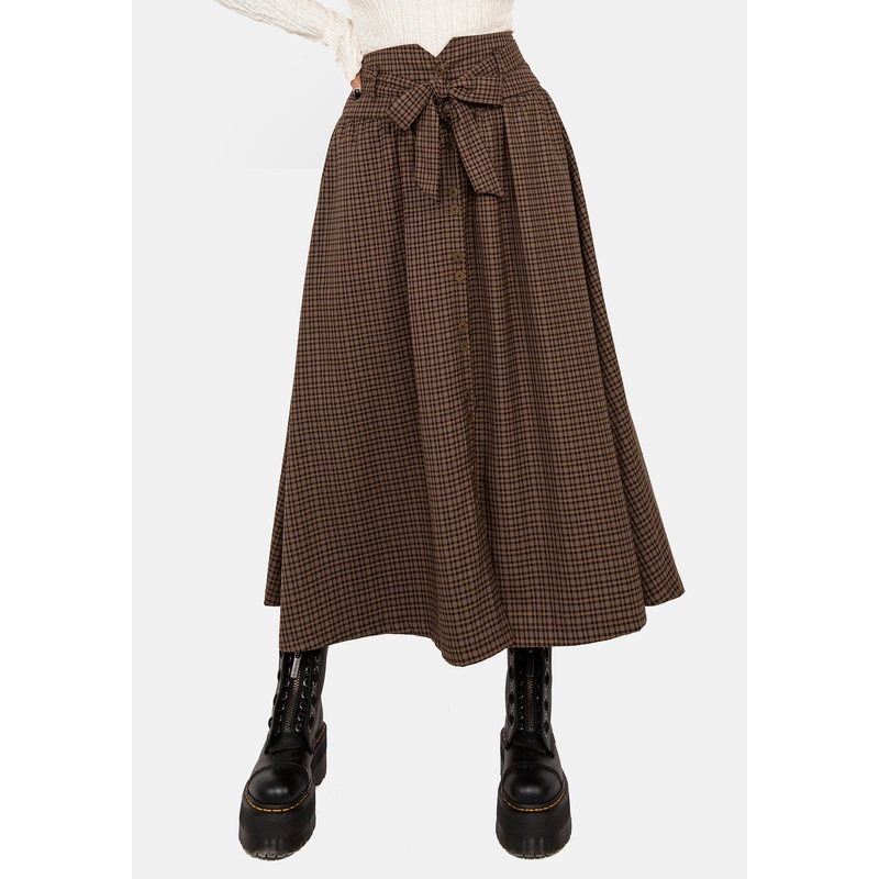 Sweetspire Check Tie Waist Midaxi Skirt