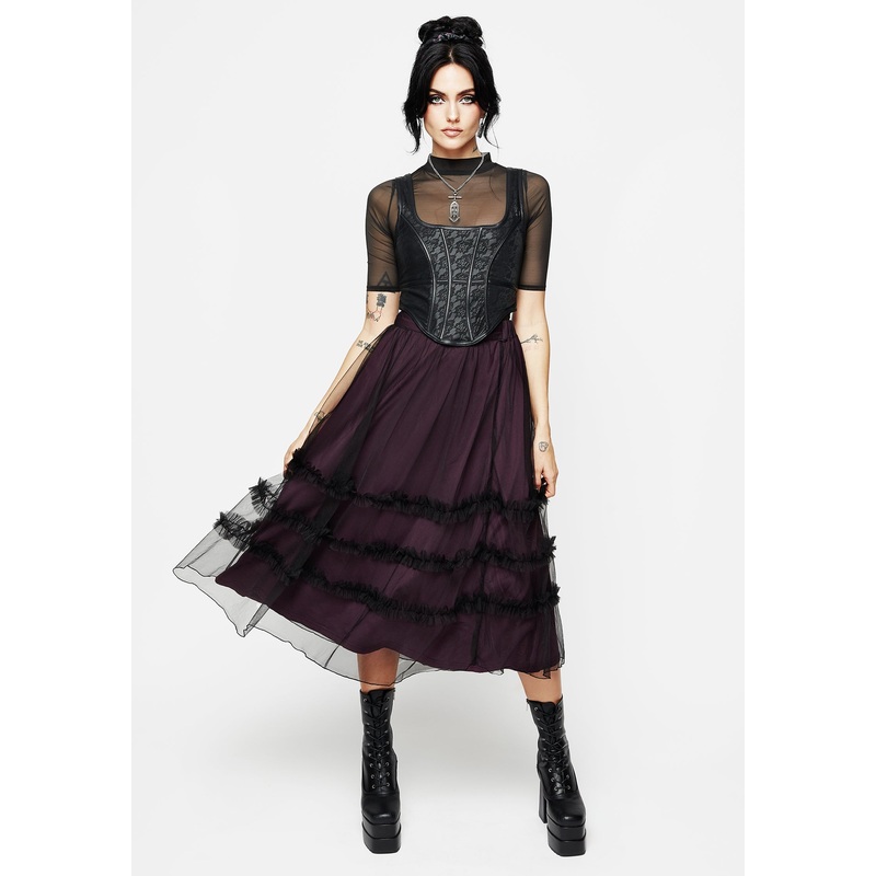 Wanderer Contrast Lining Tiered Midi Skirt