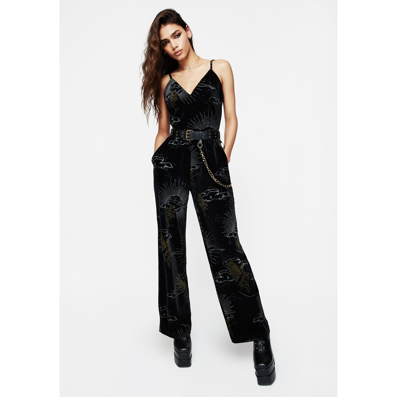 Adelina Foil Print Velour Cami Jumpsuit