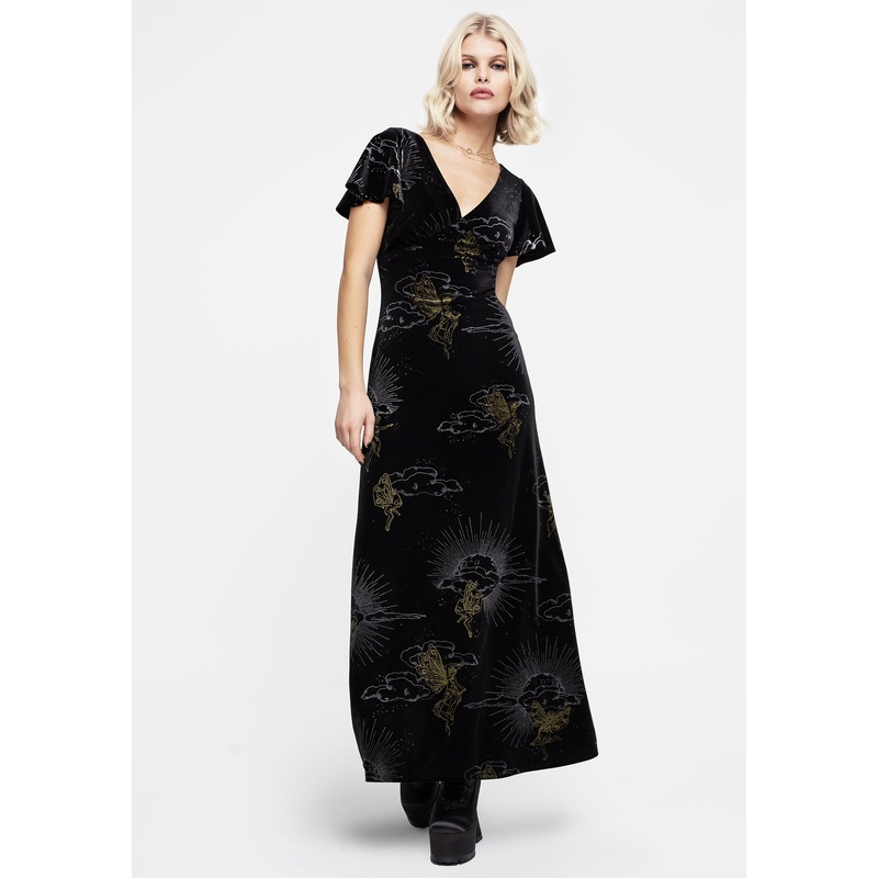 Adelina Foil Print Velour Midaxi Dress