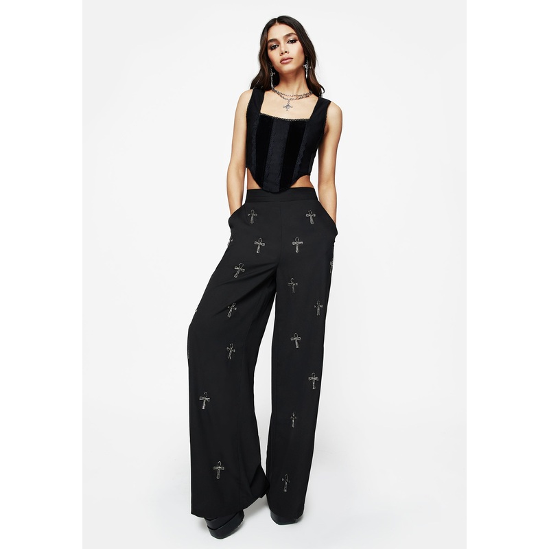 Ankh Beaded Chiffon Wide Leg Trousers