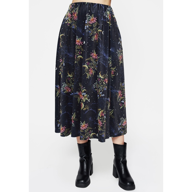 Cleome Floral Spiderweb Velour Midi Skirt