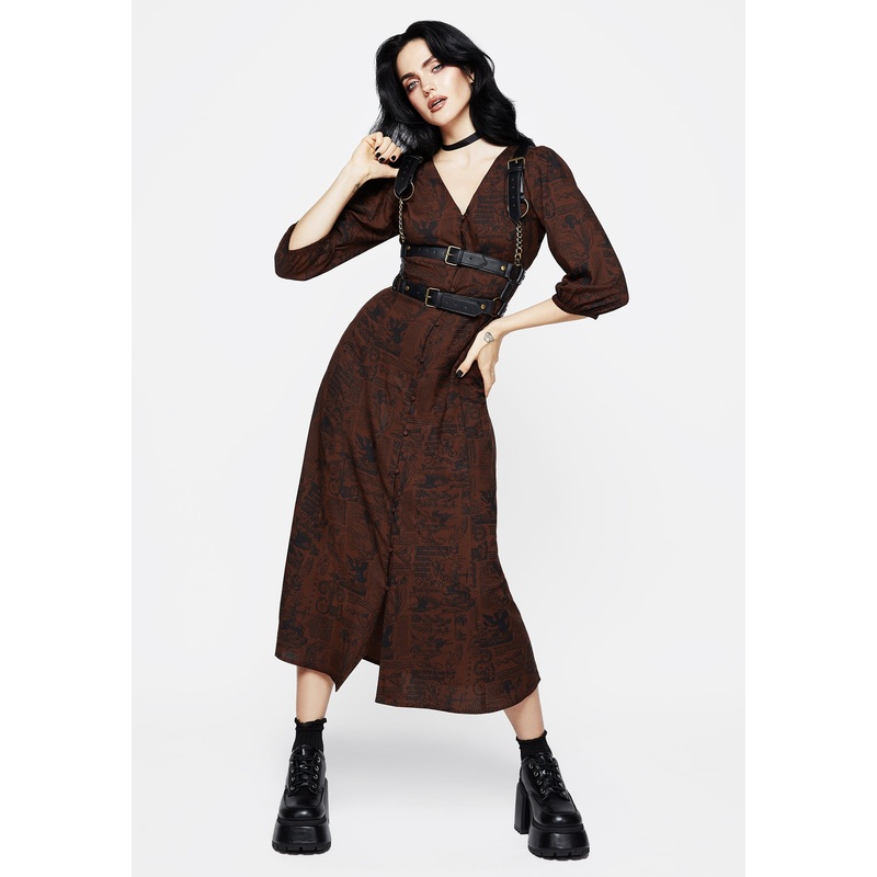 Daemonologie Woodcut Print Button Up Midaxi Dress