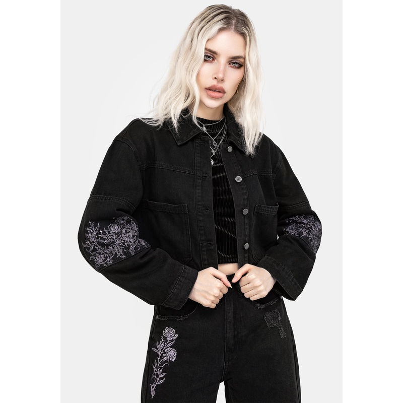 Deadhead Rose Embroidered Denim Carpenter Jacket