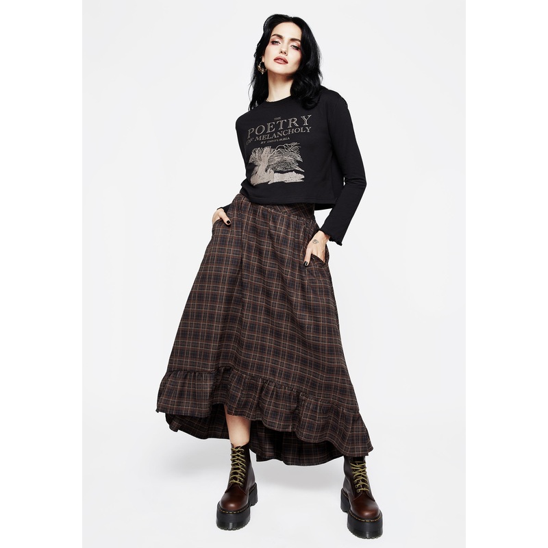 Embla Check Ruffle Maxi Skirt
