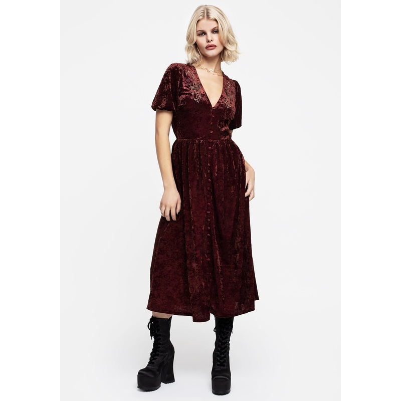 Essence Crushed Velour Button Up Midi Dress