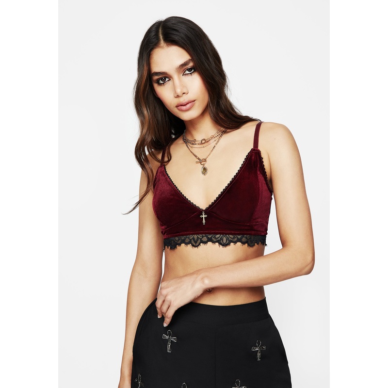 Fallen Velour Cross Charm Bralet