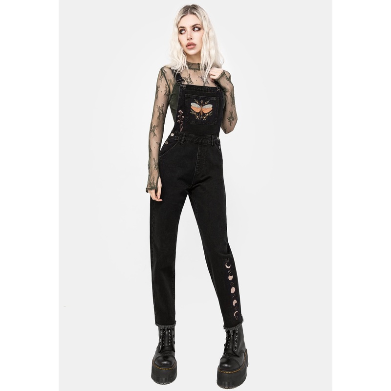 Griffinfly Embroidered Distressed Denim Dungarees
