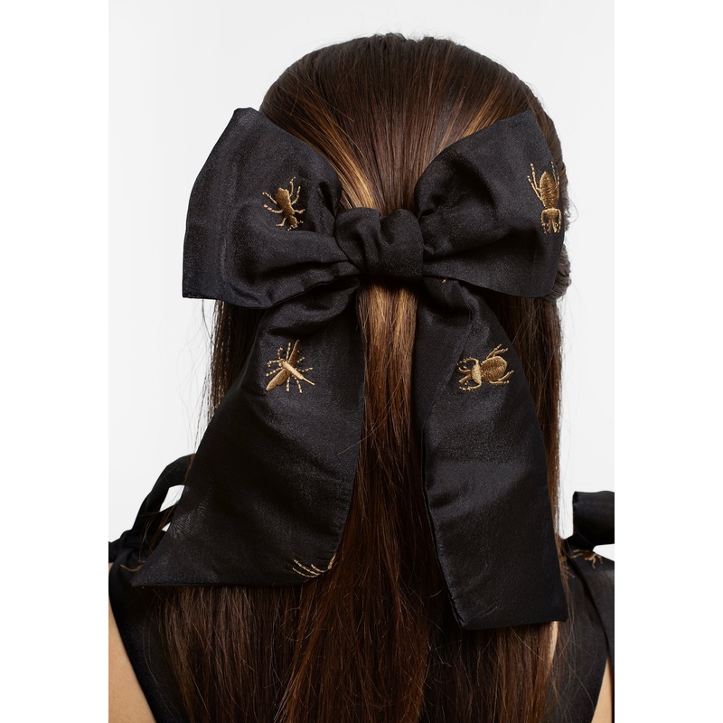 Insectarium Embroidered Organza Bow Barrette Hair Clip