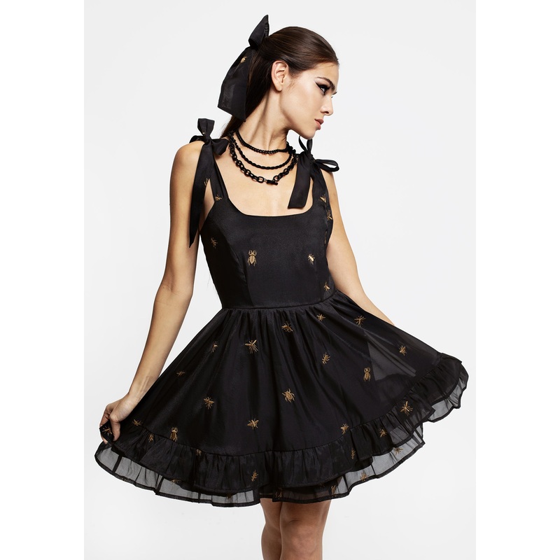 Insectarium Embroidered Organza Tiered Corset Mini Dress
