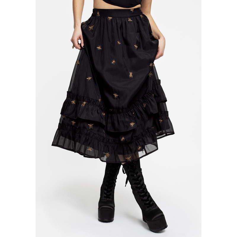 Insectarium Embroidered Organza Tiered Midi Skirt