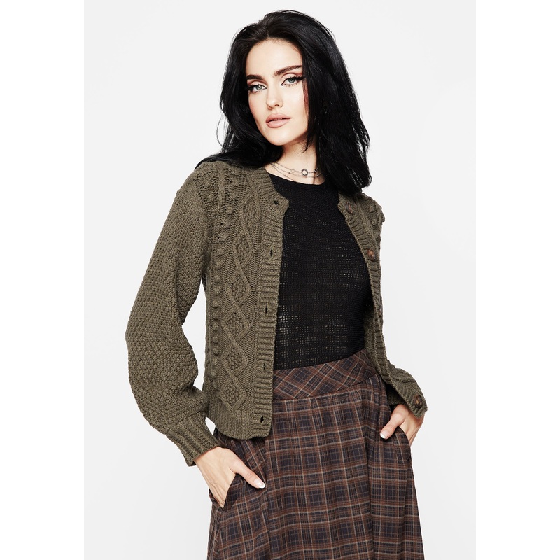 Nerthus Pom Pom Cable Knit Cardigan