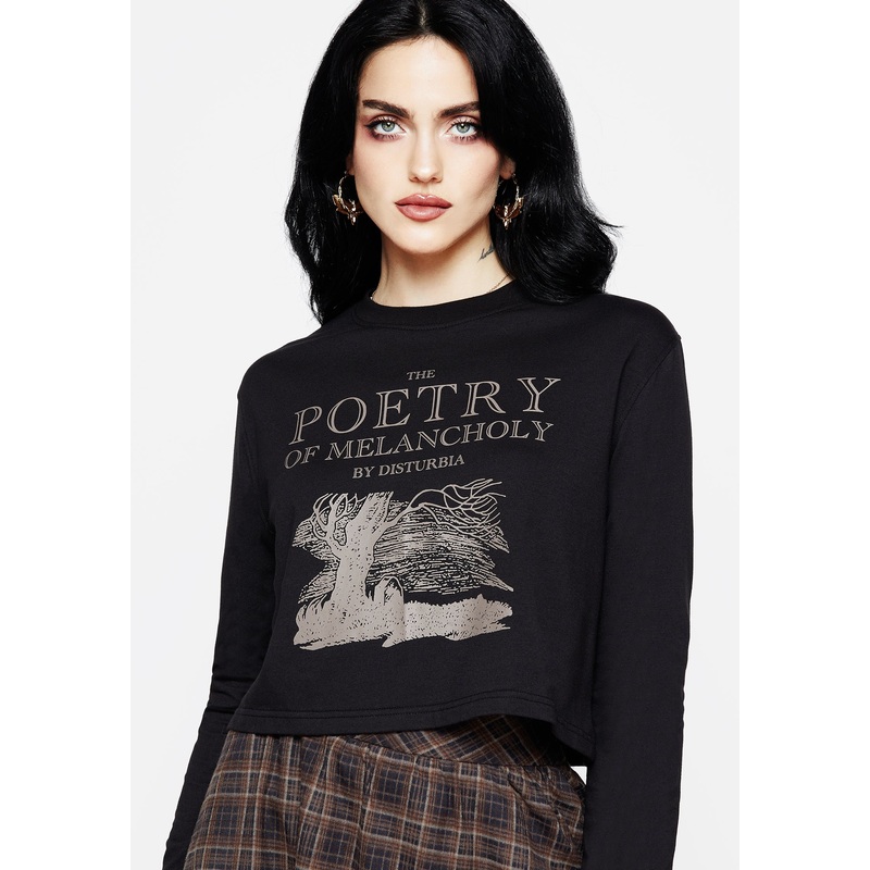 Poetry of Melancholy Graphic Print Long Sleeve Crop Top