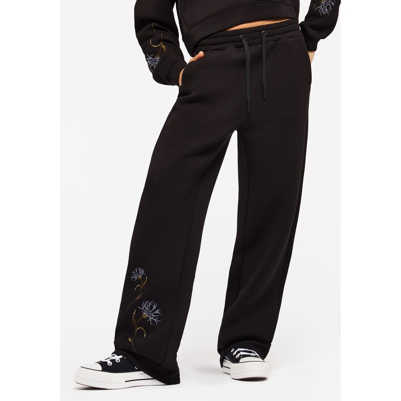 Rosanella Floral Embroidered Wide Leg Joggers