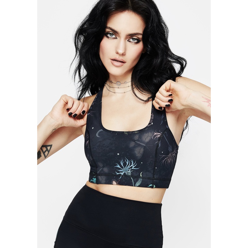 Rosanella Floral Fairy Print Racerback Athleisure Sports Bra