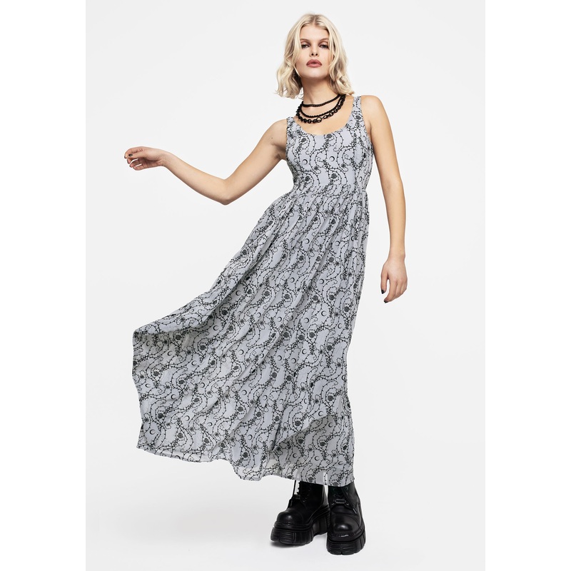 Rosethorn Flocked Velour Chiffon Ruffle Midaxi Dress – Blue