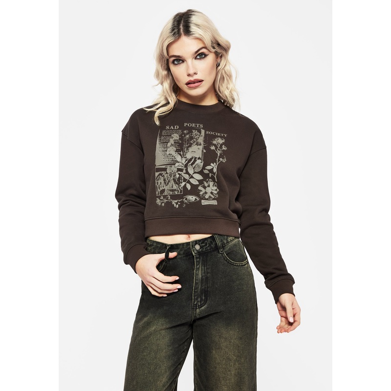 Sad Poets Graphic Print Crop Sweater