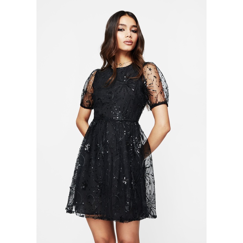 Sirius Sequined Puff Sleeve Mini Dress