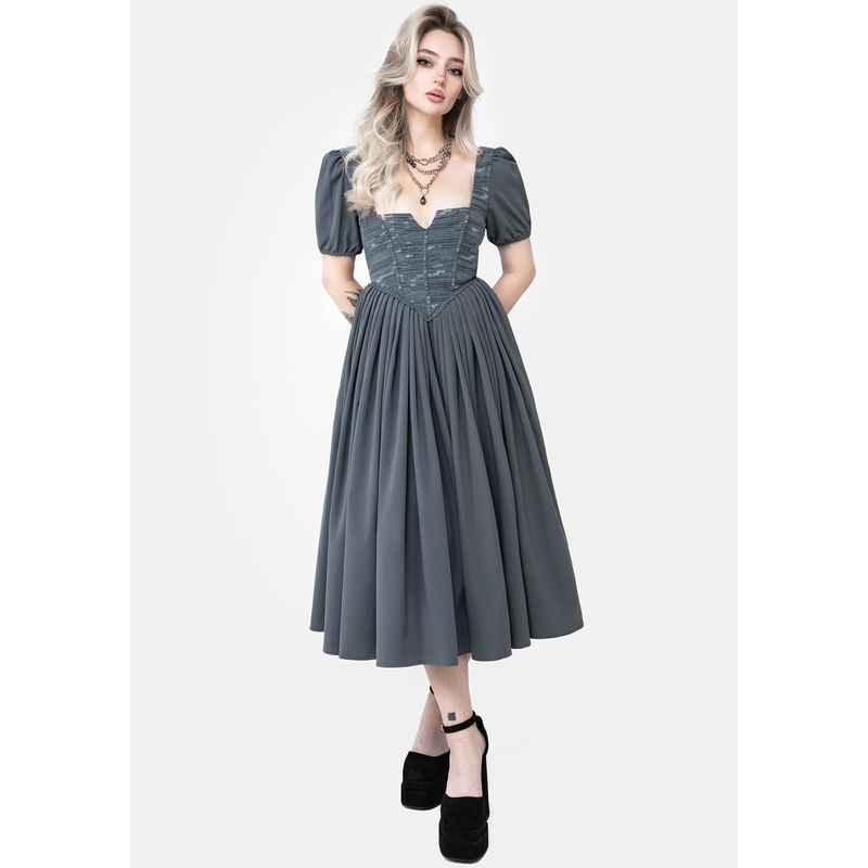 Slain Puff Sleeve Corset Midi Dress