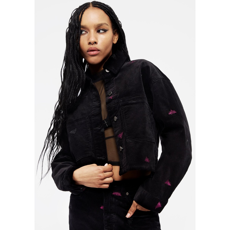 Styx Moth Embroidered Cord Shacket